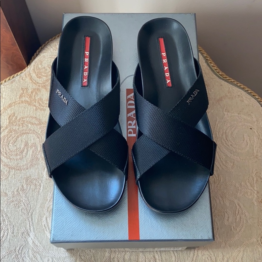 BNIB Prada Spazzolato Ribbion slippers Nero 8.5